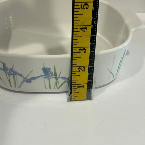 Corning Ware Casserole Dish Shadow Iris Pattern 2.0 liter White Purple Green USA - Picture 5 of 12